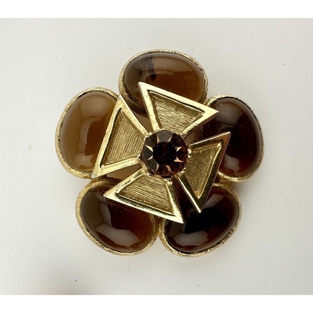 VTG Benedikt  Cobachon Gold Plated Glass‎ Maltese Cross Chunky PIN NY
